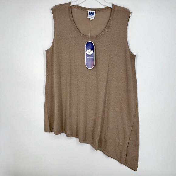 DG2 by Diane Gilman Womens XL Asymmetric Hem Tunic Tank Top Beige Linen Cotton - Picture 1 of 7